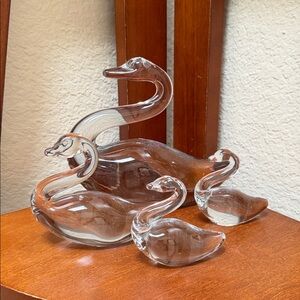 Vintage  Family of Clear Glass Swan Figurines …